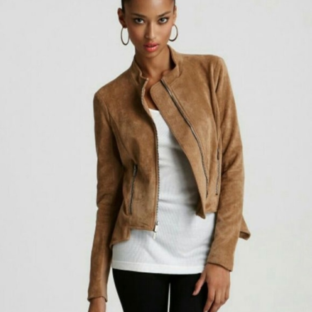 BCBGMAXAZRIA Asymmetrical Faux Suede Moto Jacket